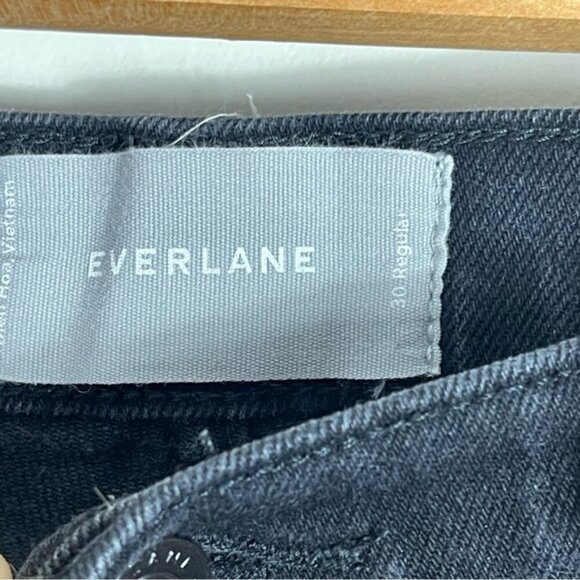 Everlane Black The High Rise Kick Crop Jean Raw Hem Size 30 Regular Flare - Picture 7 of 11